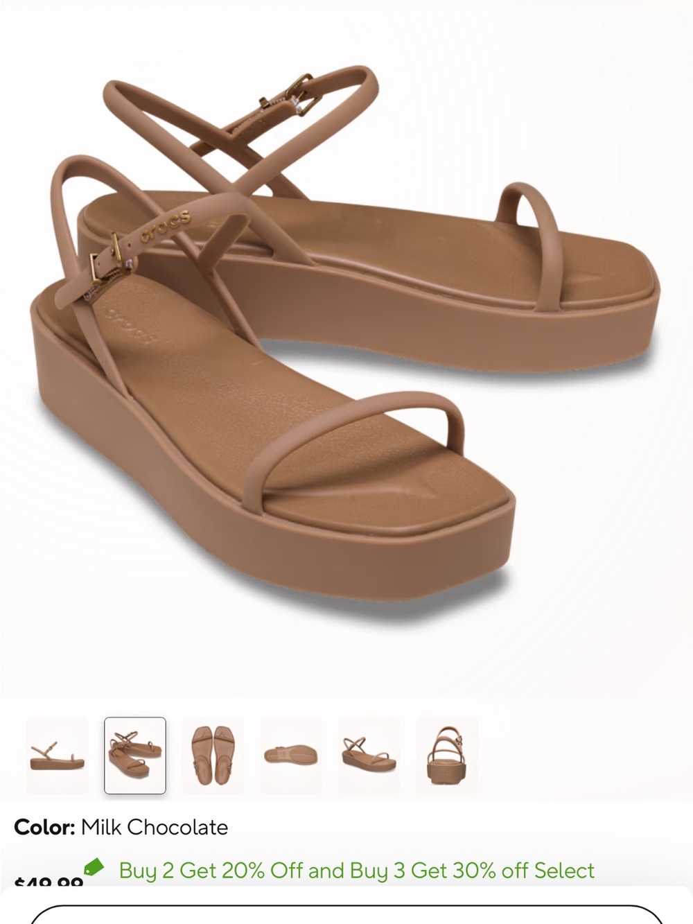 CROCS Miami Platform Y-Strap Sandal in Milk Chocolate - Picture 3 of 11
